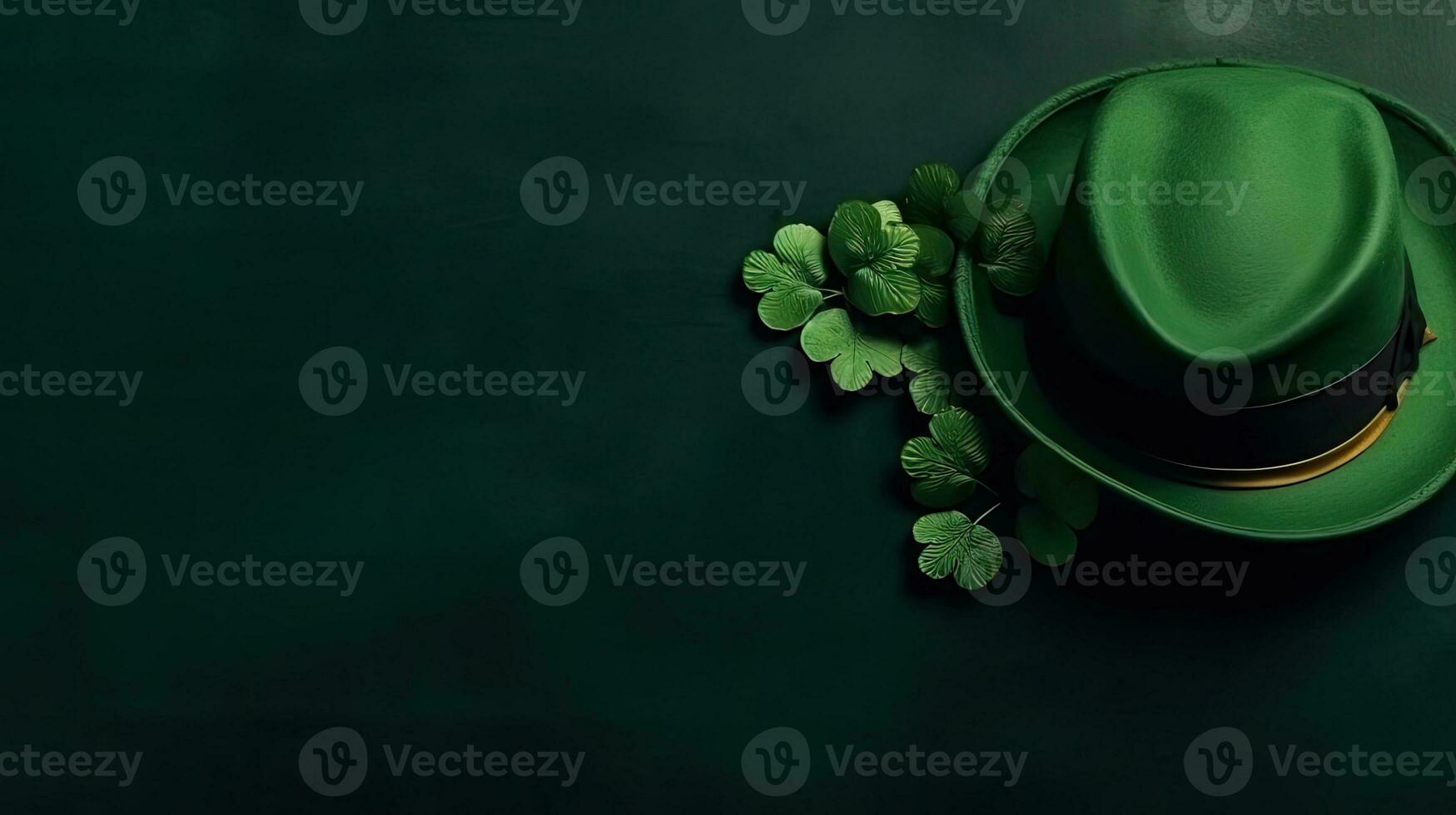 superiore Visualizza di st Patrick bandiera concetto design di verde cappello e verde le foglie su verde pastello sfondo, ai generativo foto