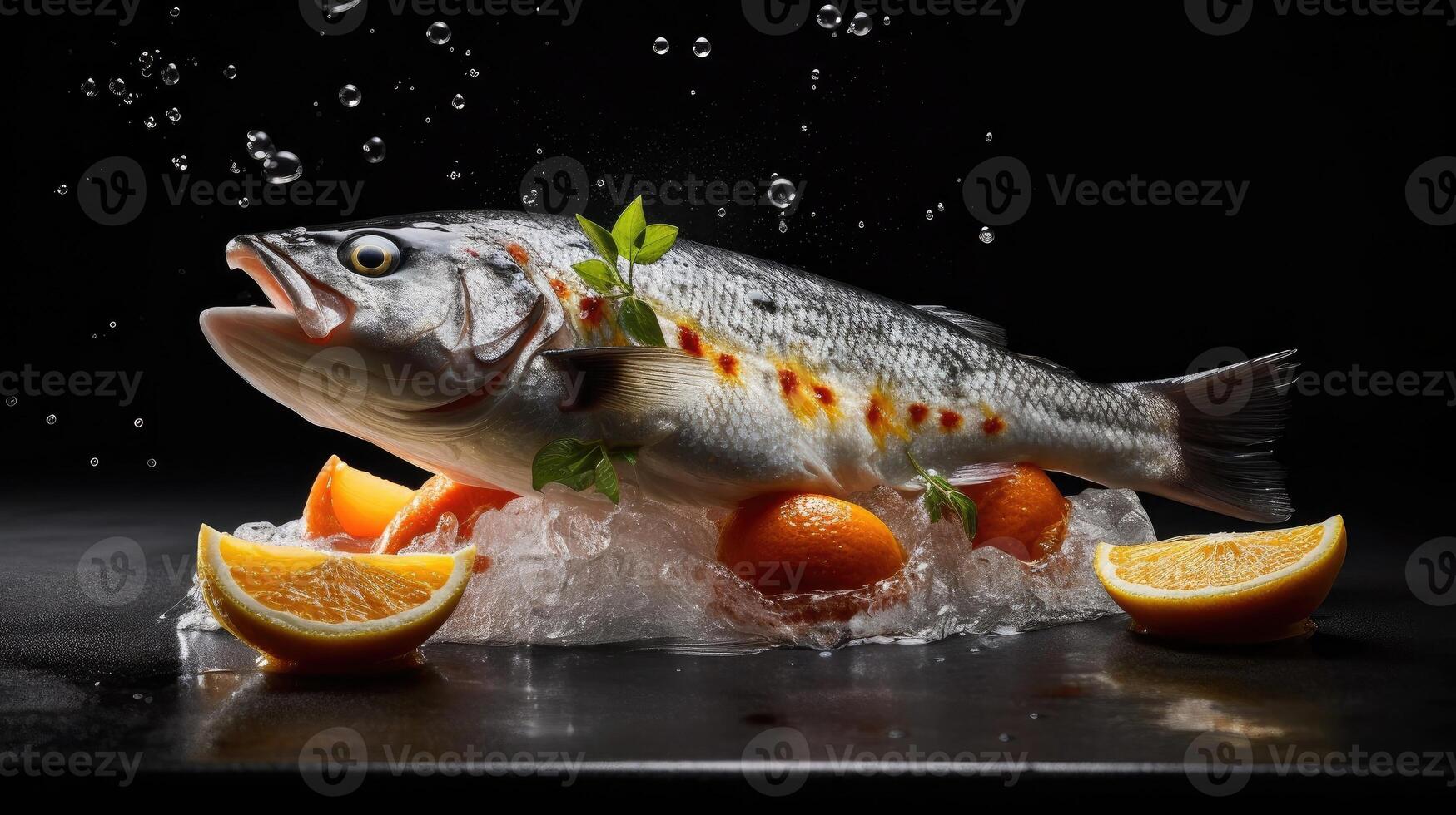 Acqua pazza barramundi foto con sfocatura sfondo completare composizione, ai generativo