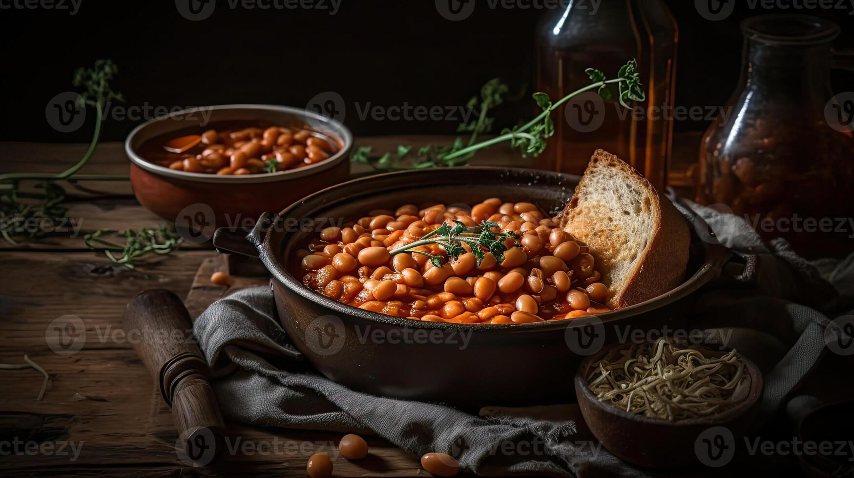 al forno fagioli con completare composizione, ai generativo foto