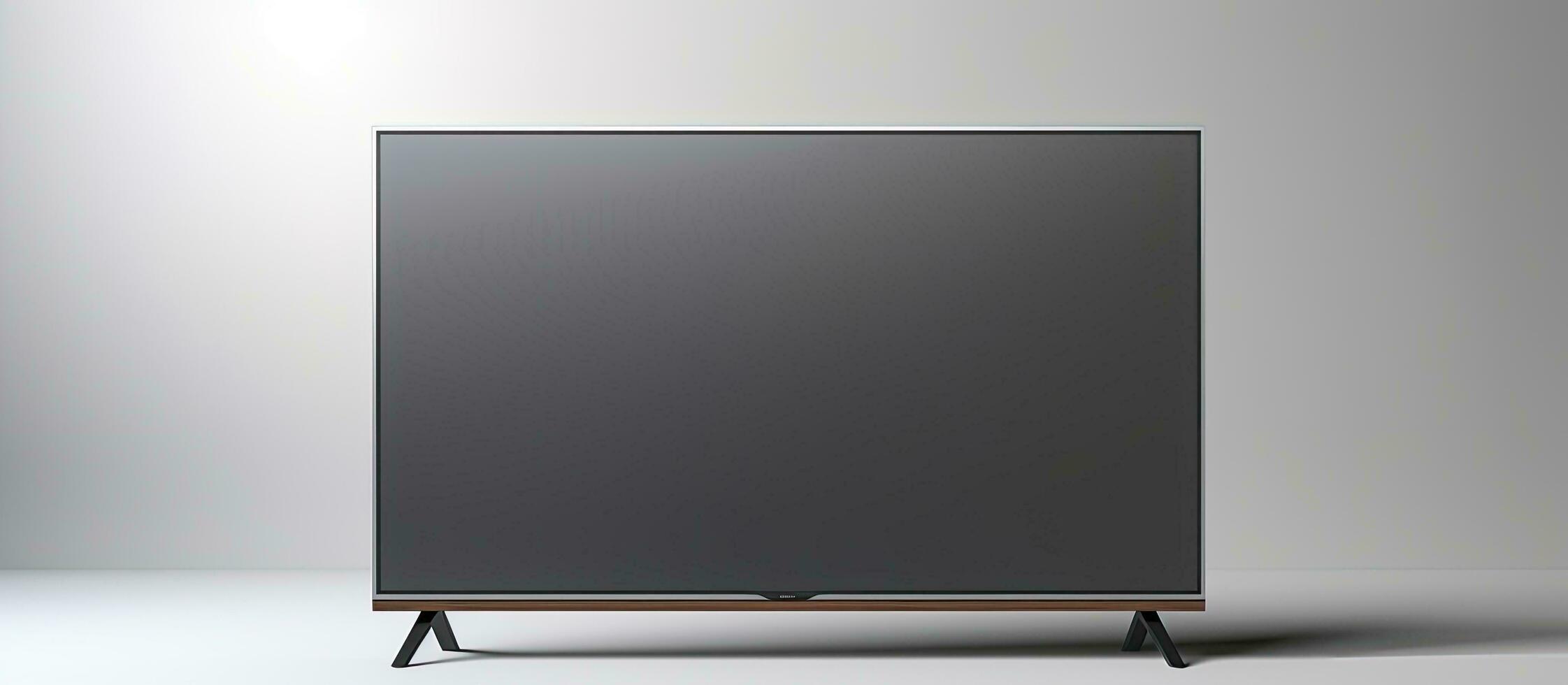 foto di un' piatto schermo tv su un' di legno In piedi con abbondanza di copia spazio con copia spazio
