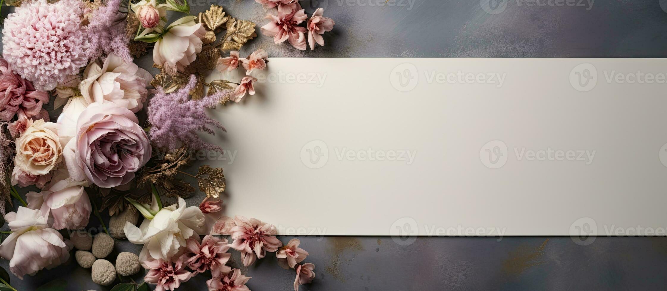 foto di un' colorato mazzo di fiori con un' vuoto cartello nel il mezzo con copia spazio