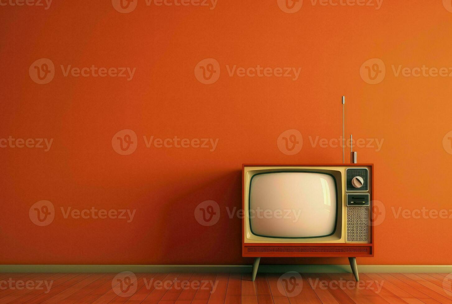 retrò vecchio tv impostato ricevitore su parete sfondo. Vintage ▾ instagram stile filtrato foto, generativo ai foto