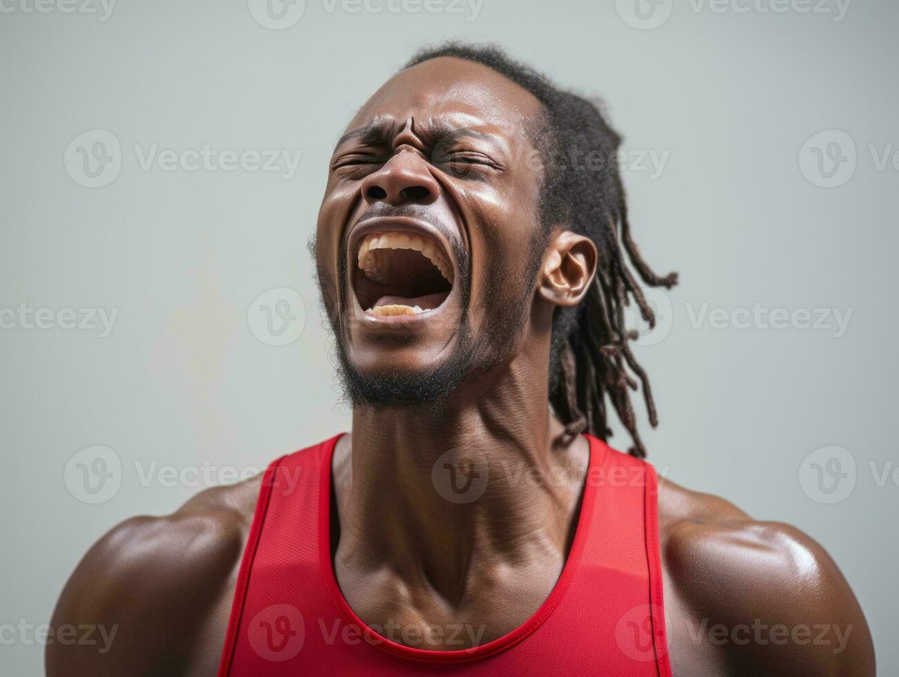 studio tiro di giovane africano uomo dinamico emotivo gesti ai generativo foto