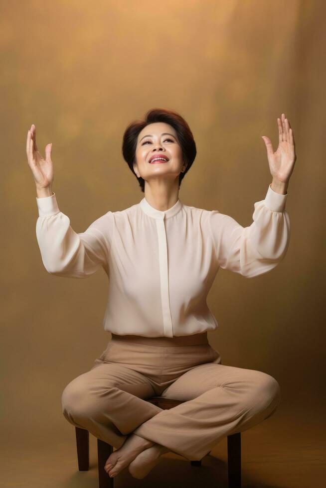 studio tiro di asiatico donna dinamico emotivo gesti ai generativo foto