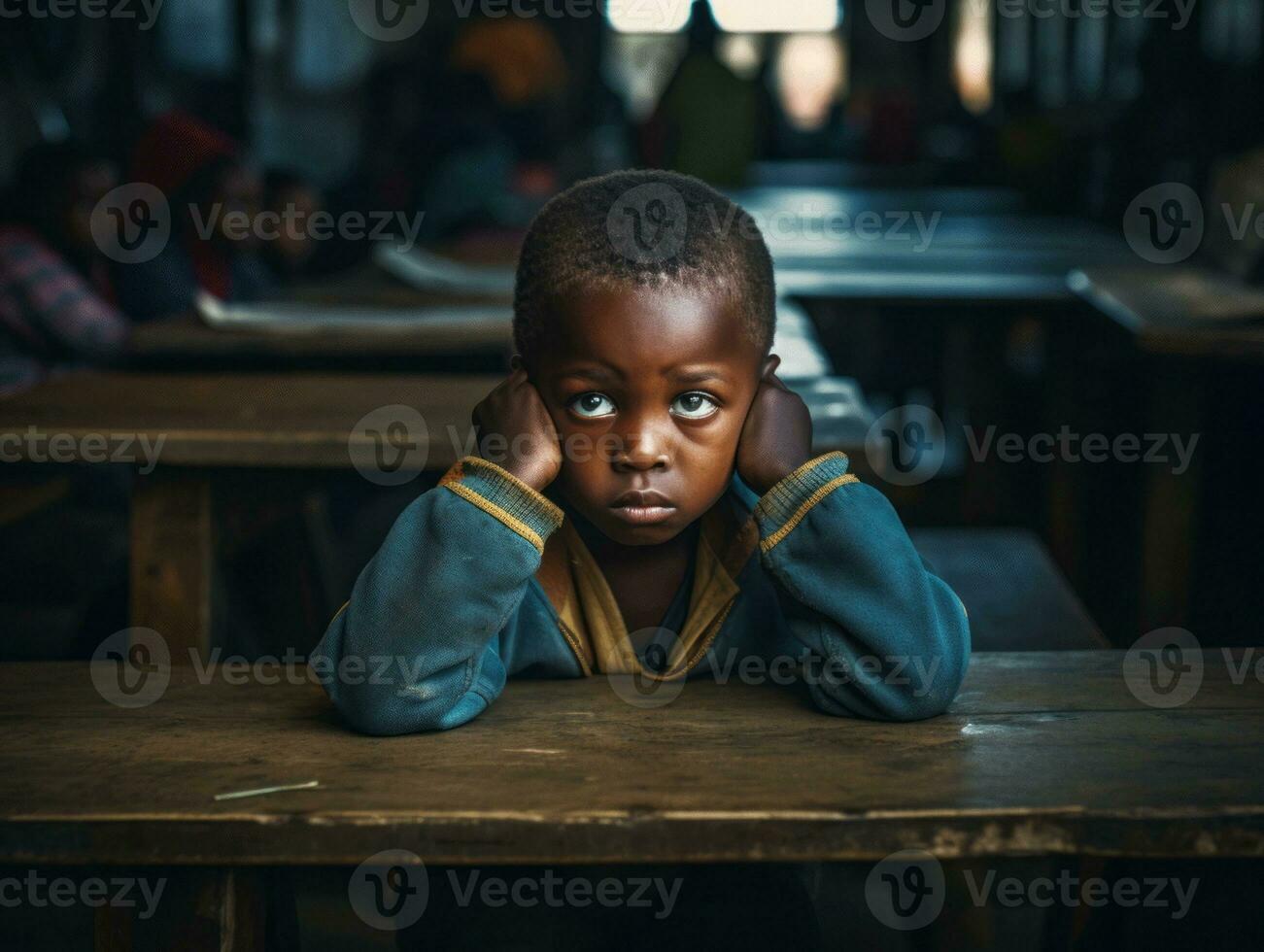 africano ragazzo nel emotivo dinamico posa nel scuola ai generativo foto