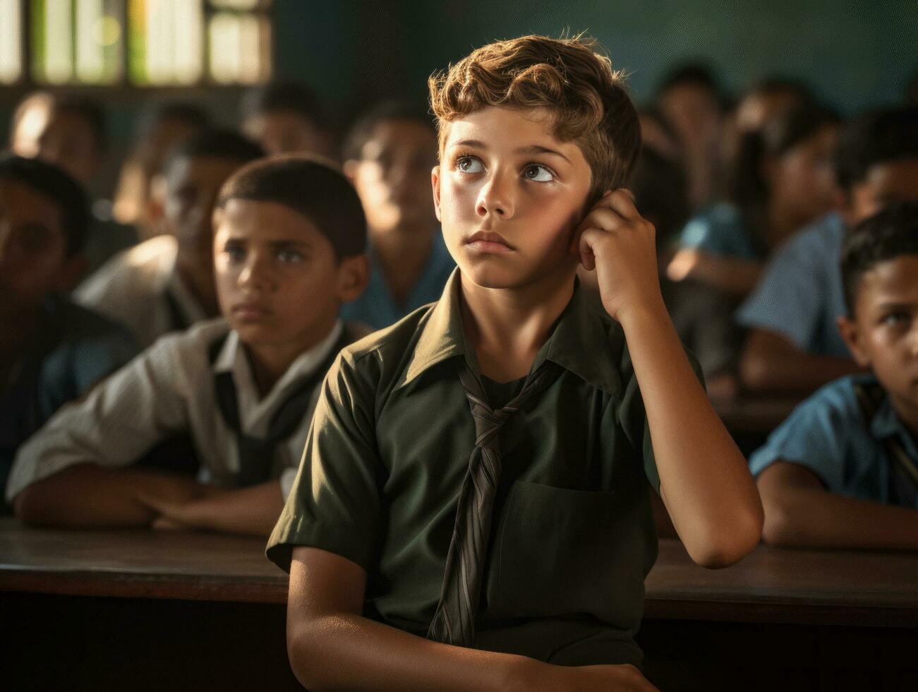 foto di emotivo dinamico posa brasiliano ragazzo nel scuola ai generativo