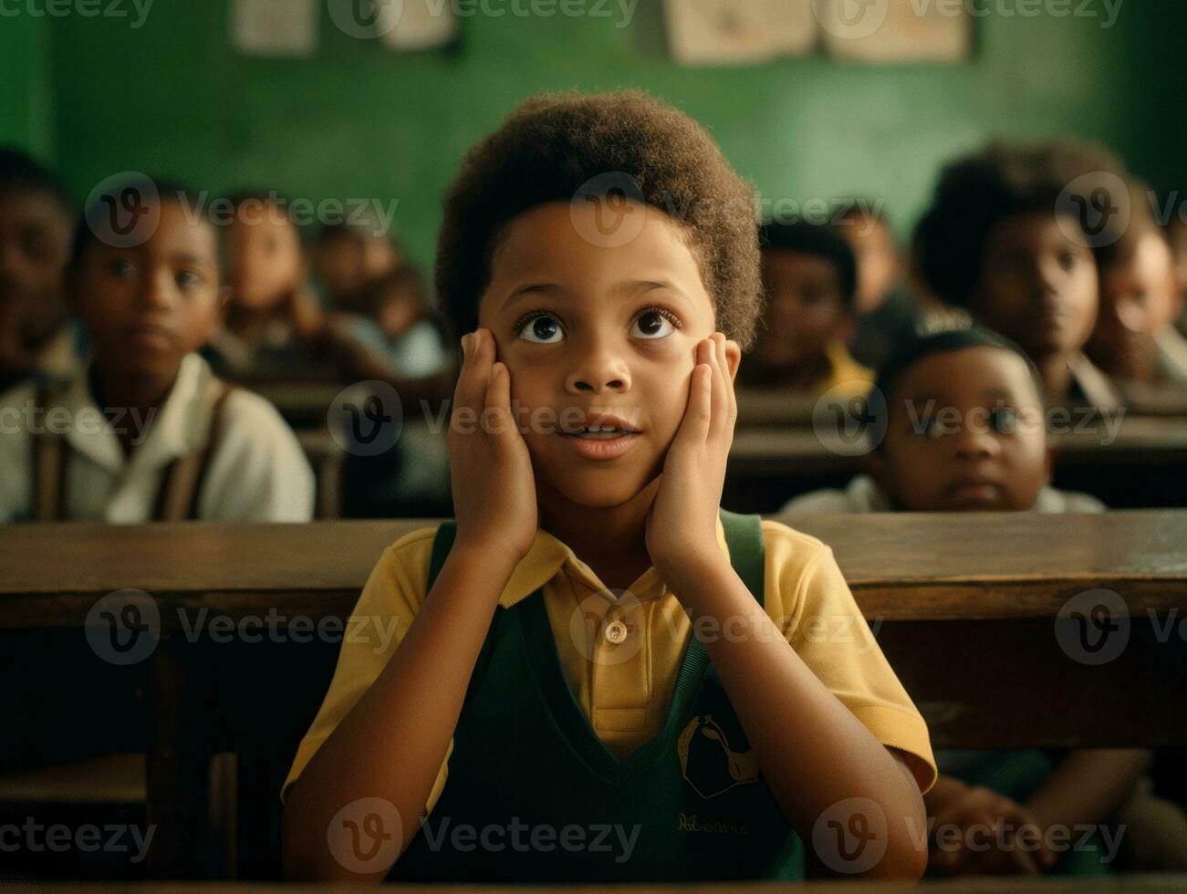 foto di emotivo dinamico posa brasiliano ragazzo nel scuola ai generativo