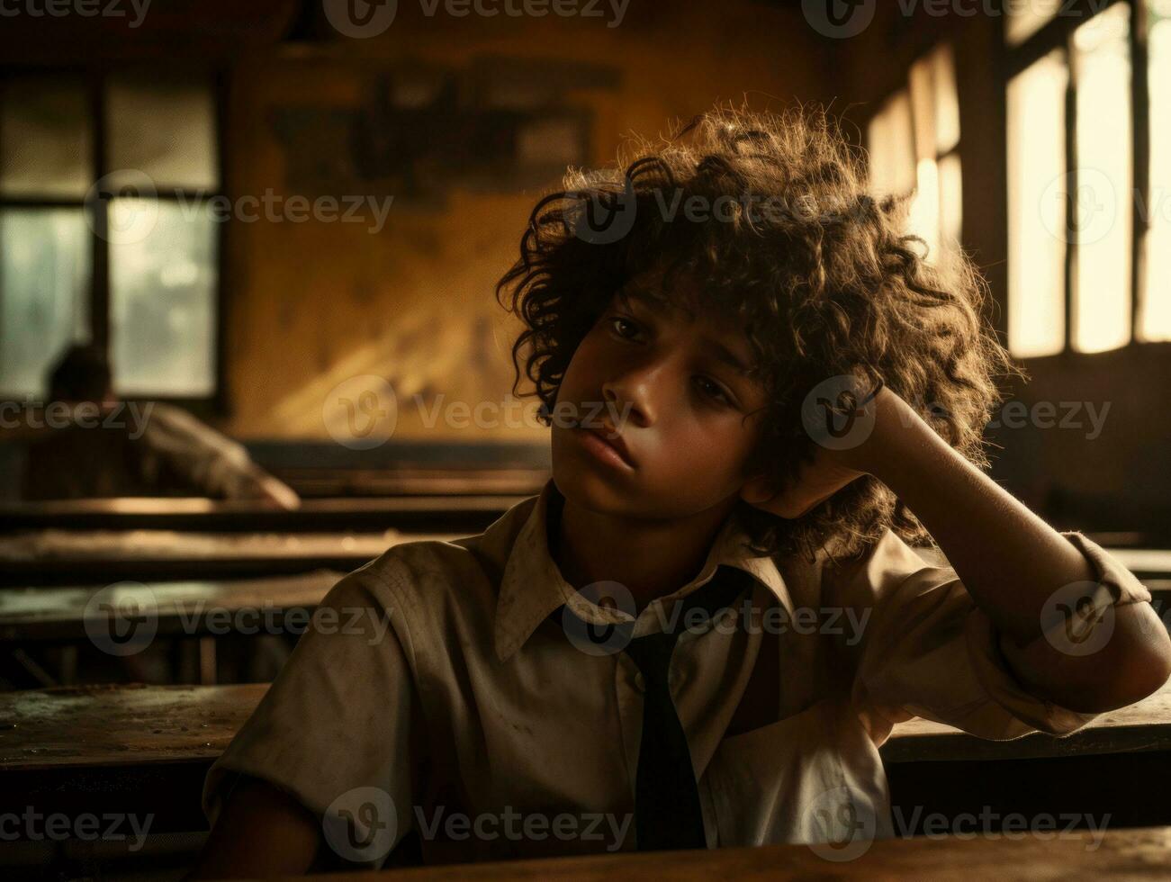 foto di emotivo dinamico posa brasiliano ragazzo nel scuola ai generativo