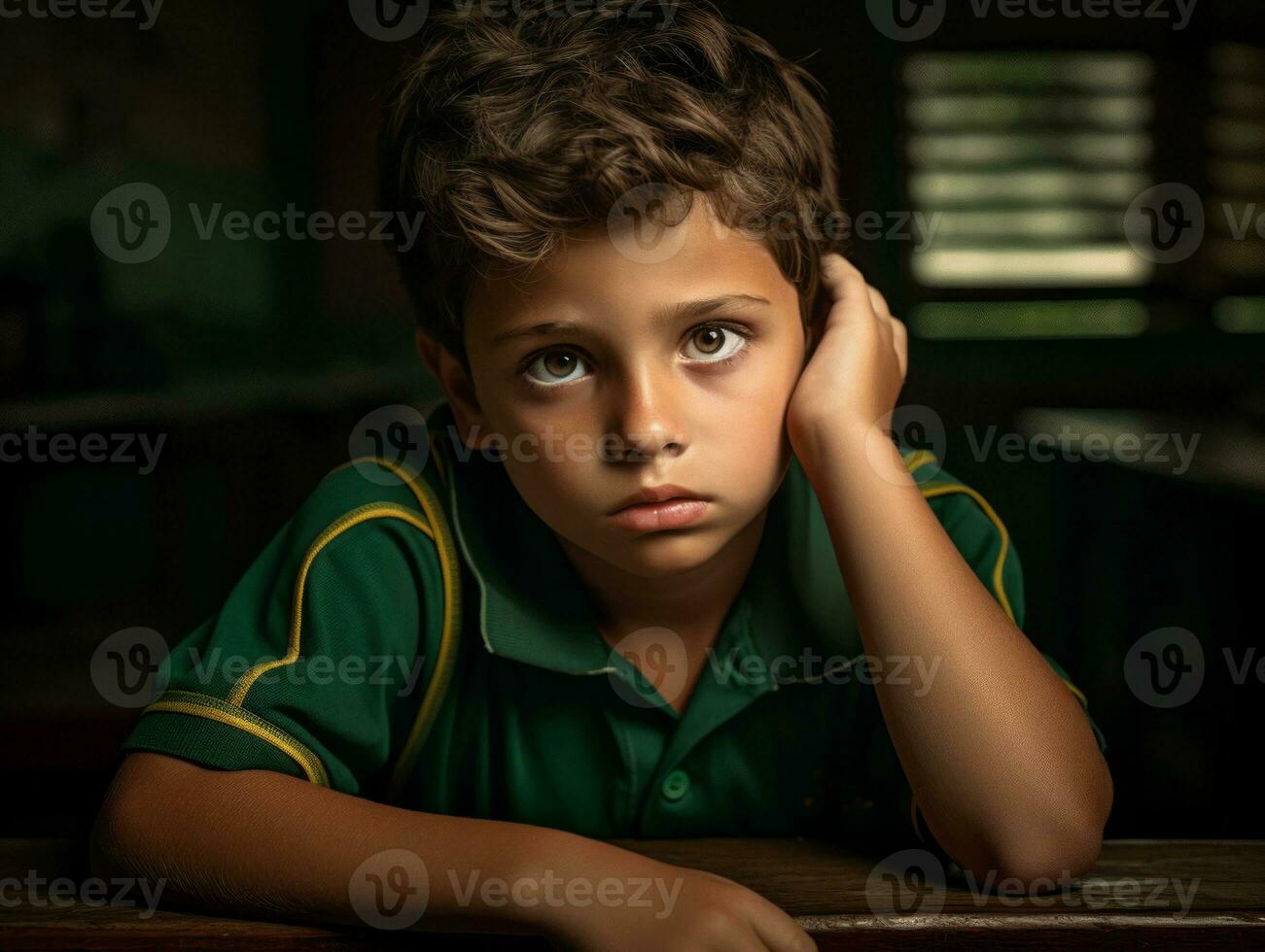 foto di emotivo dinamico posa brasiliano ragazzo nel scuola ai generativo