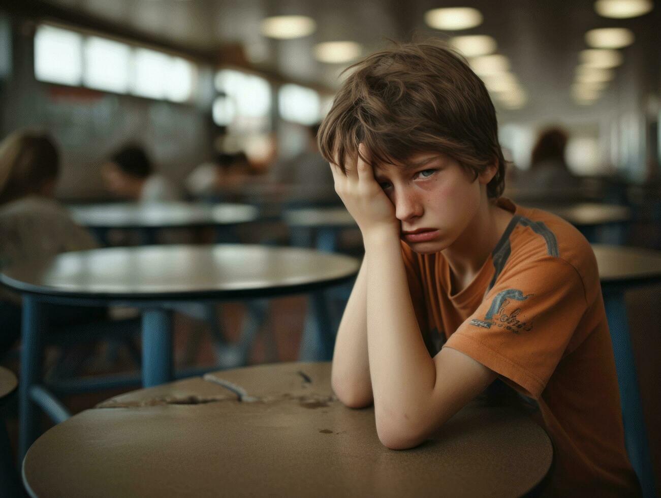 foto di emotivo dinamico posa brasiliano ragazzo nel scuola ai generativo