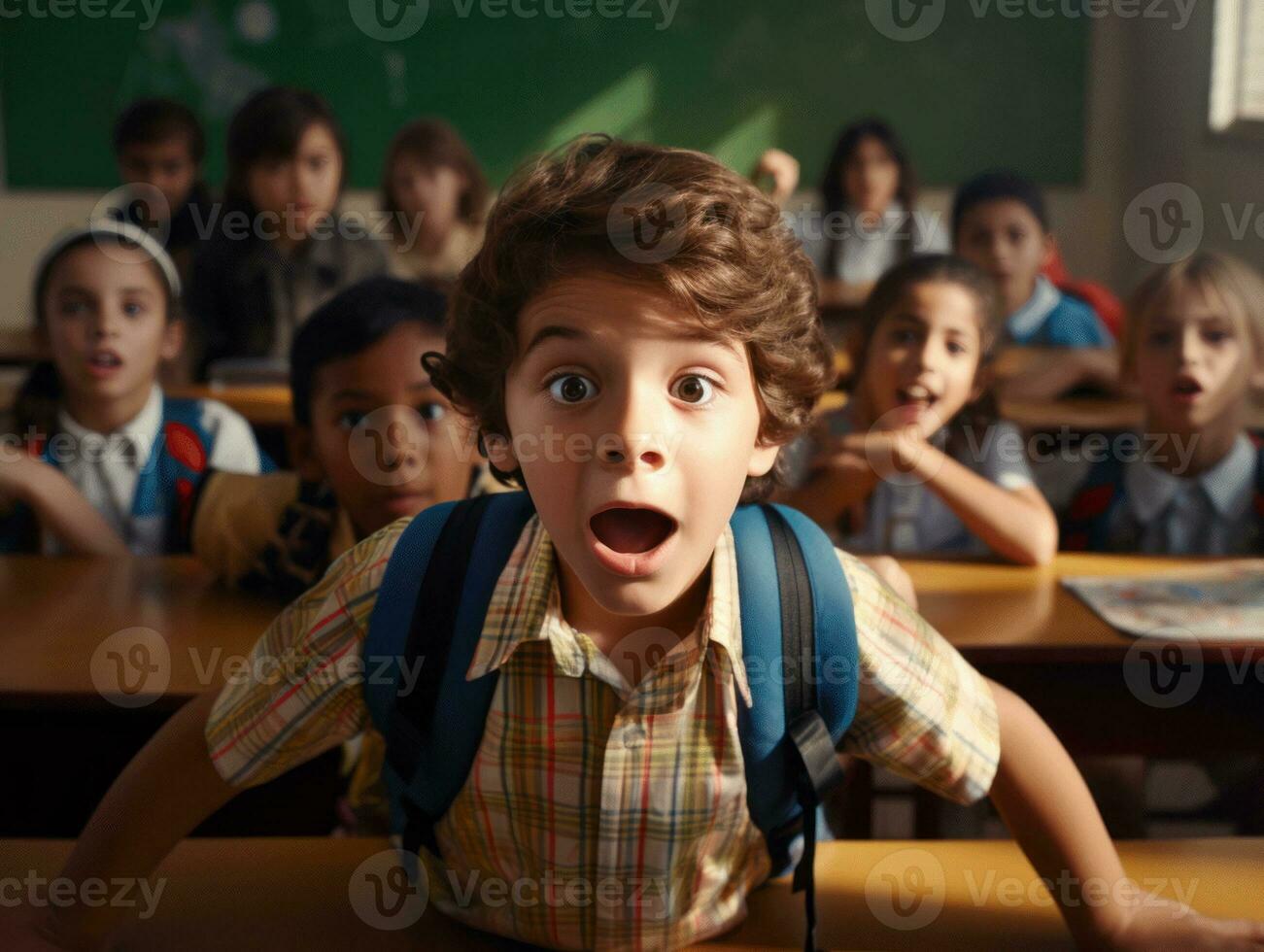 foto di emotivo dinamico posa brasiliano ragazzo nel scuola ai generativo