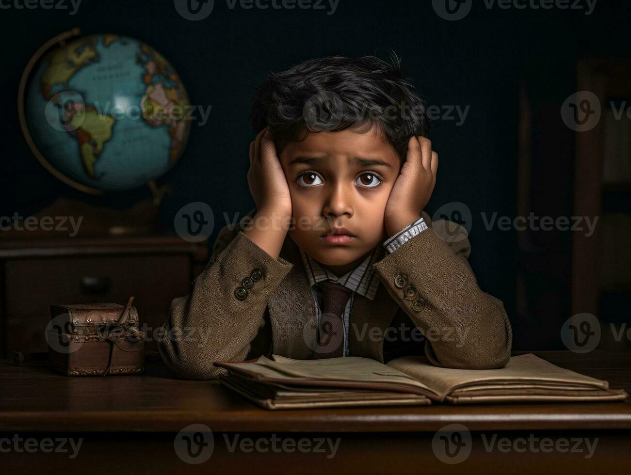 foto di emotivo dinamico posa indiano ragazzo nel scuola ai generativo