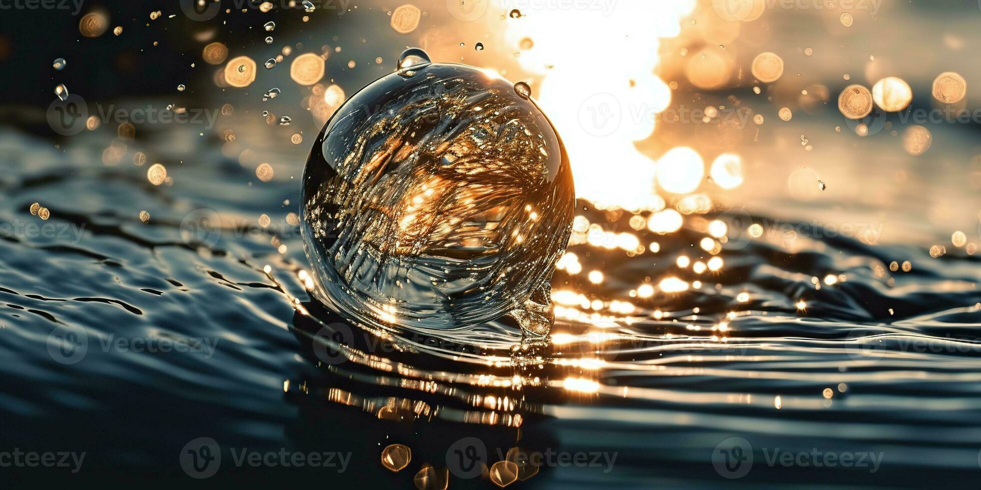 ai generato. ai generativo. bicchiere palla autunno in il acqua con molti spruzzo intorno a. grafico decorazione sfondo. grafico arte foto