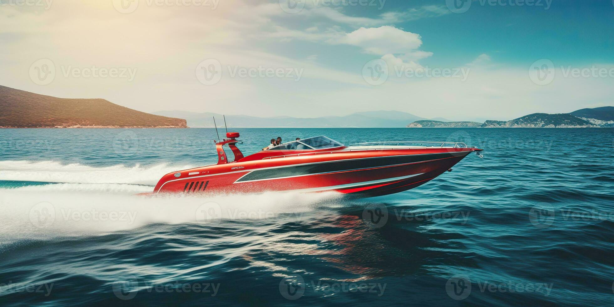 ai generato. ai generativo. veloce velocità barca nave yacht nel il Aperto mare oceano crociera vacanza. grafico arte foto
