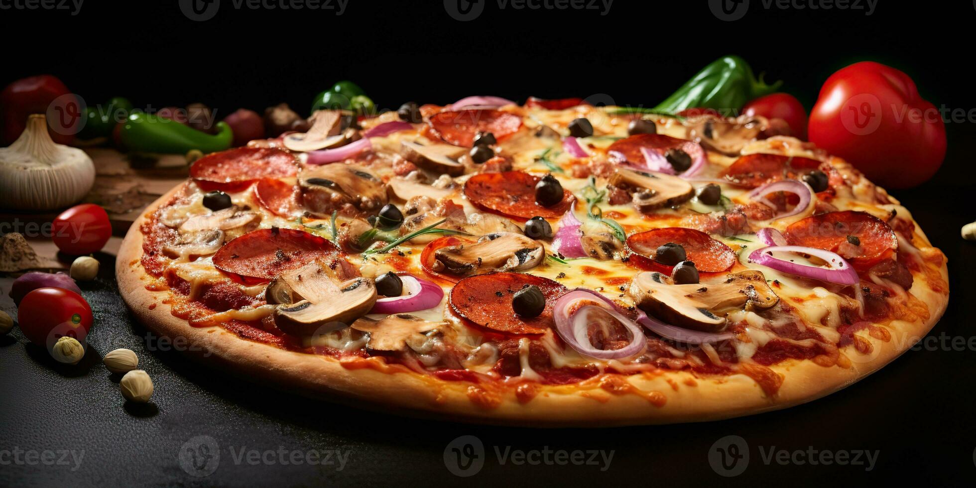 ai generato. ai generativo. tradizionale italiano peperoni Pizza cibo. famoso gustoso veloce cibo pasto al forno fresco cucina. grafico arte foto