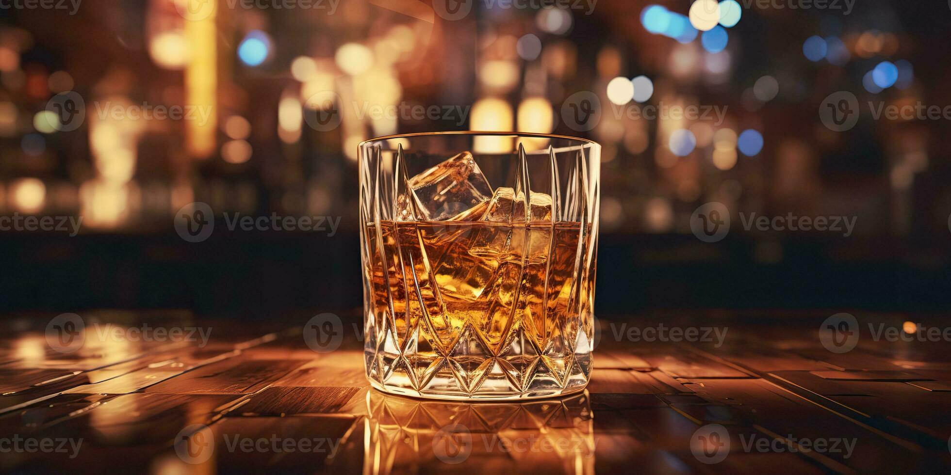 ai generato. ai generativo. classico alcool whisky scozzese bevanda nel bicchiere con ghiaccio cubi a bar pub. vicino club sfondo decorazione finto su. grafico arte foto