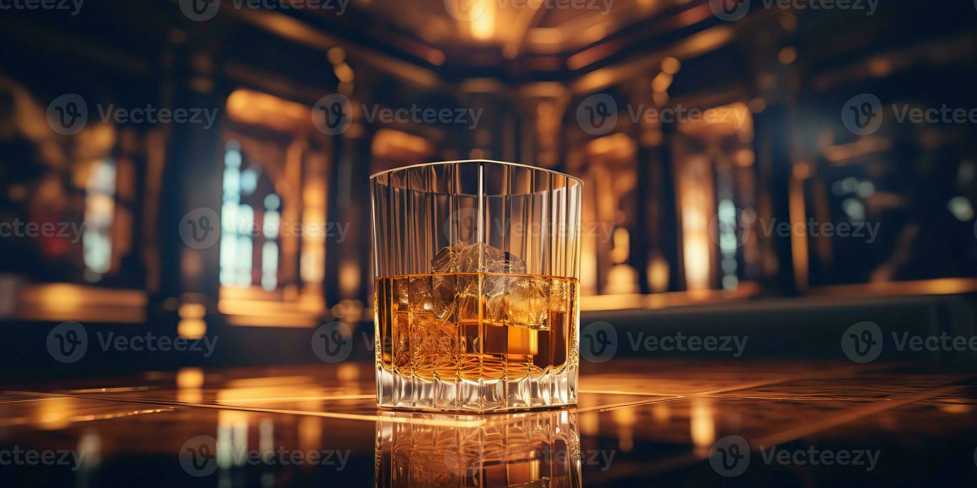 ai generato. ai generativo. classico alcool whisky scozzese bevanda nel bicchiere con ghiaccio cubi a bar pub. vicino club sfondo decorazione finto su. grafico arte foto