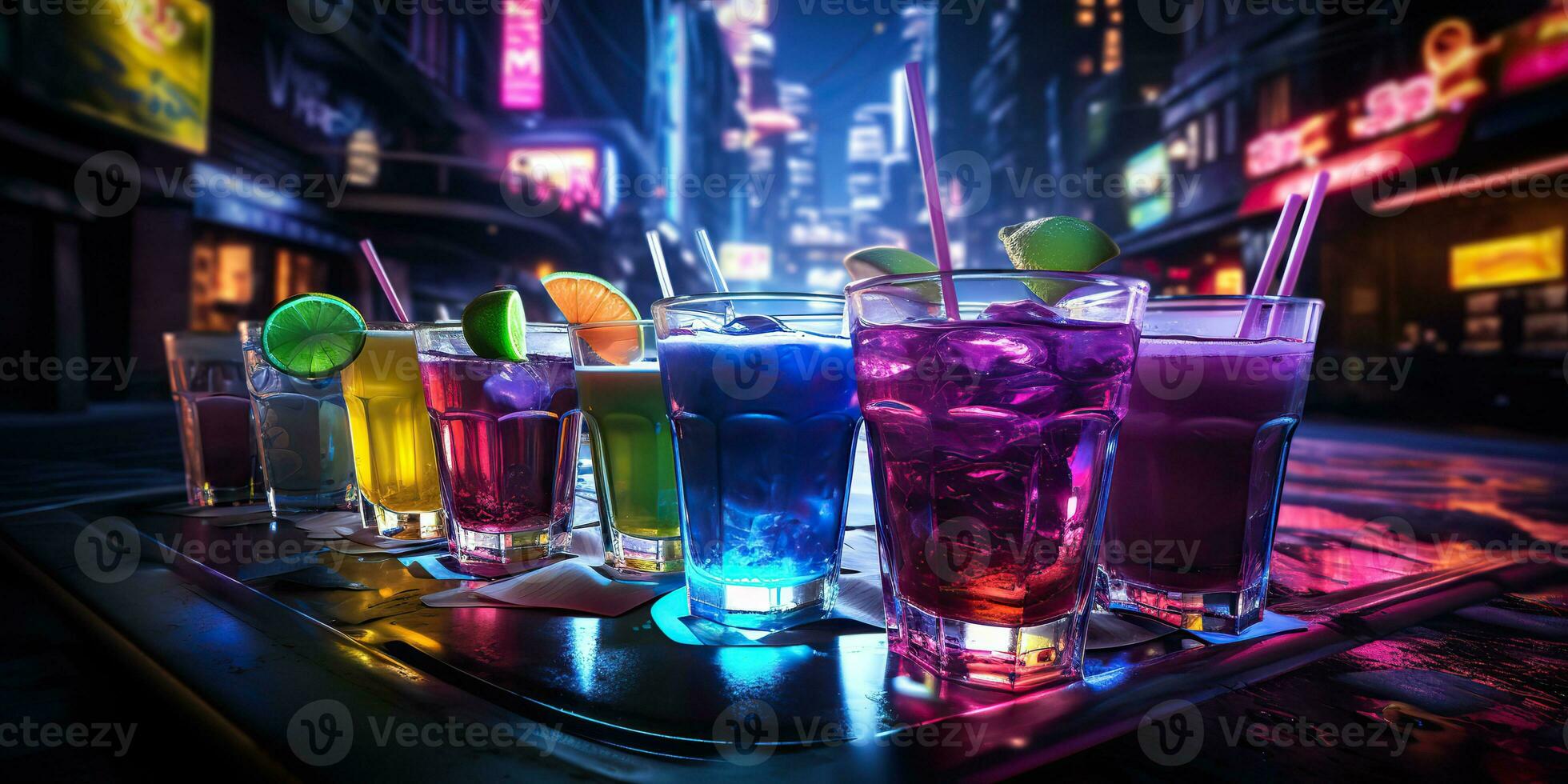 ai generato. ai generativo. neon raggiante cocktail bicchiere boccale bar pub nel synthwave cyberpunk retrowave stile. notte vita festa alcool bevanda vibrazione. grafico arte foto