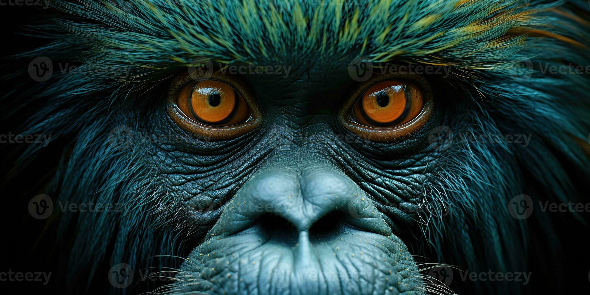 ai generato. ai generativo. orangutan scimmia viso ritratto occhi Guardando su voi. mammifero animale sfondo Visualizza. grafico arte foto