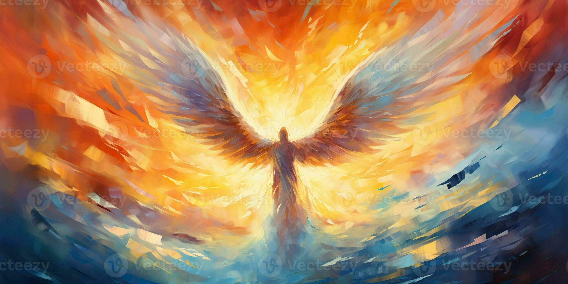ai generato. ai generativo. raggiante leggero volante angelo nel Paradiso. religione spirituale fede cristiano cattolico Gesù mitologia vibrazione. grafico arte foto