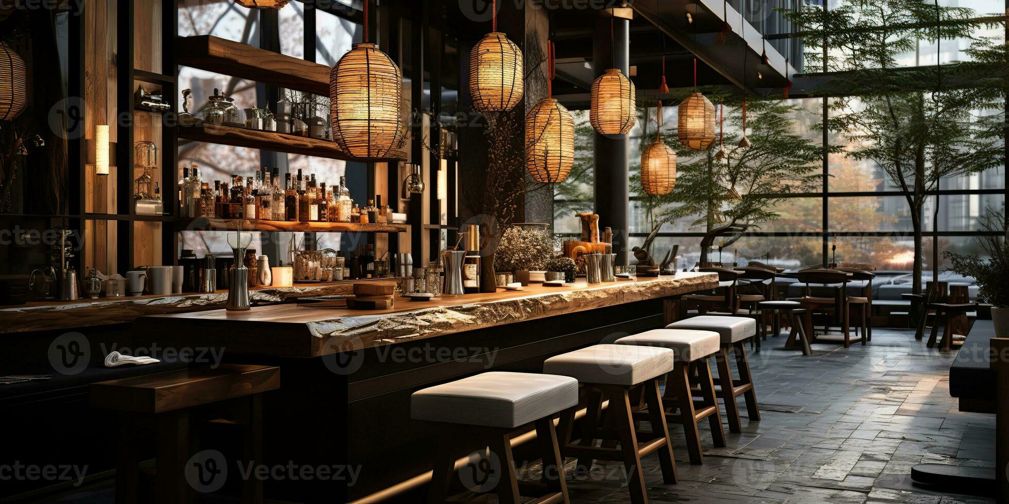 ai generato. ai generativo. giapponese coreano asiatico minimo stile bar bar ristorante stile. lusso rilassante stile. grafico arte foto
