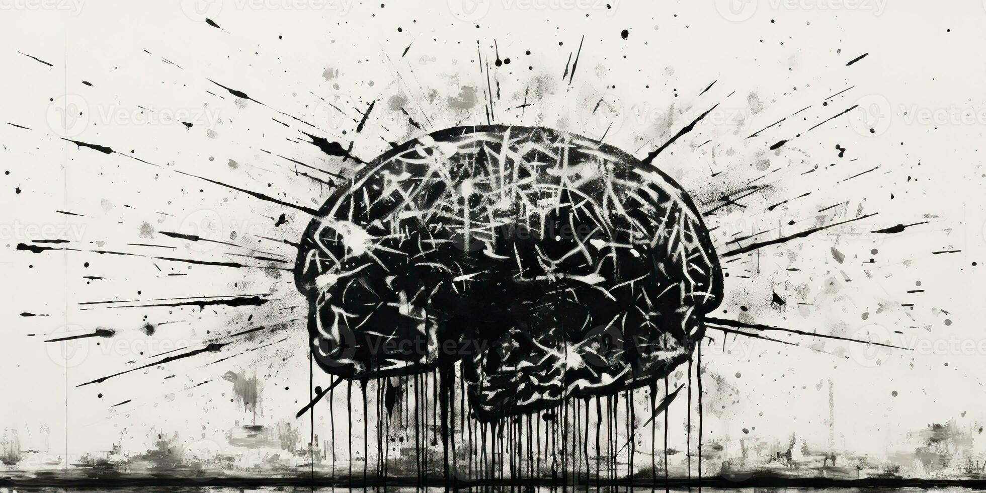 ai generato. ai generativo. umano cervello schizzo inchiostro disegnare strada arte anatomia arte. Banksy urbano cultura grafico. grafico arte foto