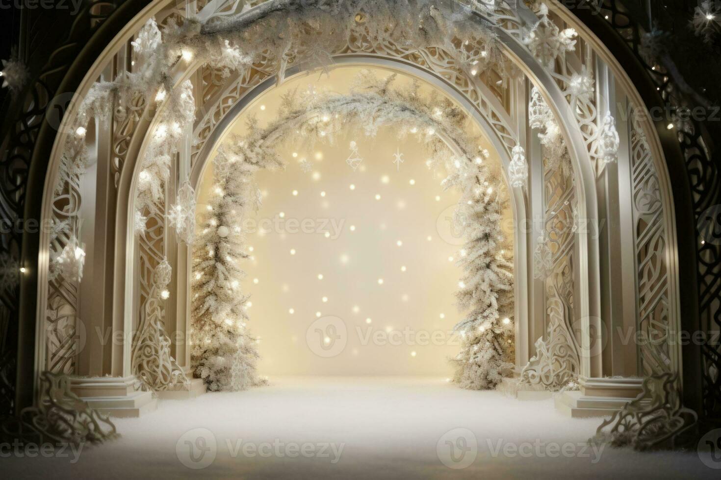 arco fatto di Natale albero palle con arredamento. bianca Natale decorazioni. ai generato foto