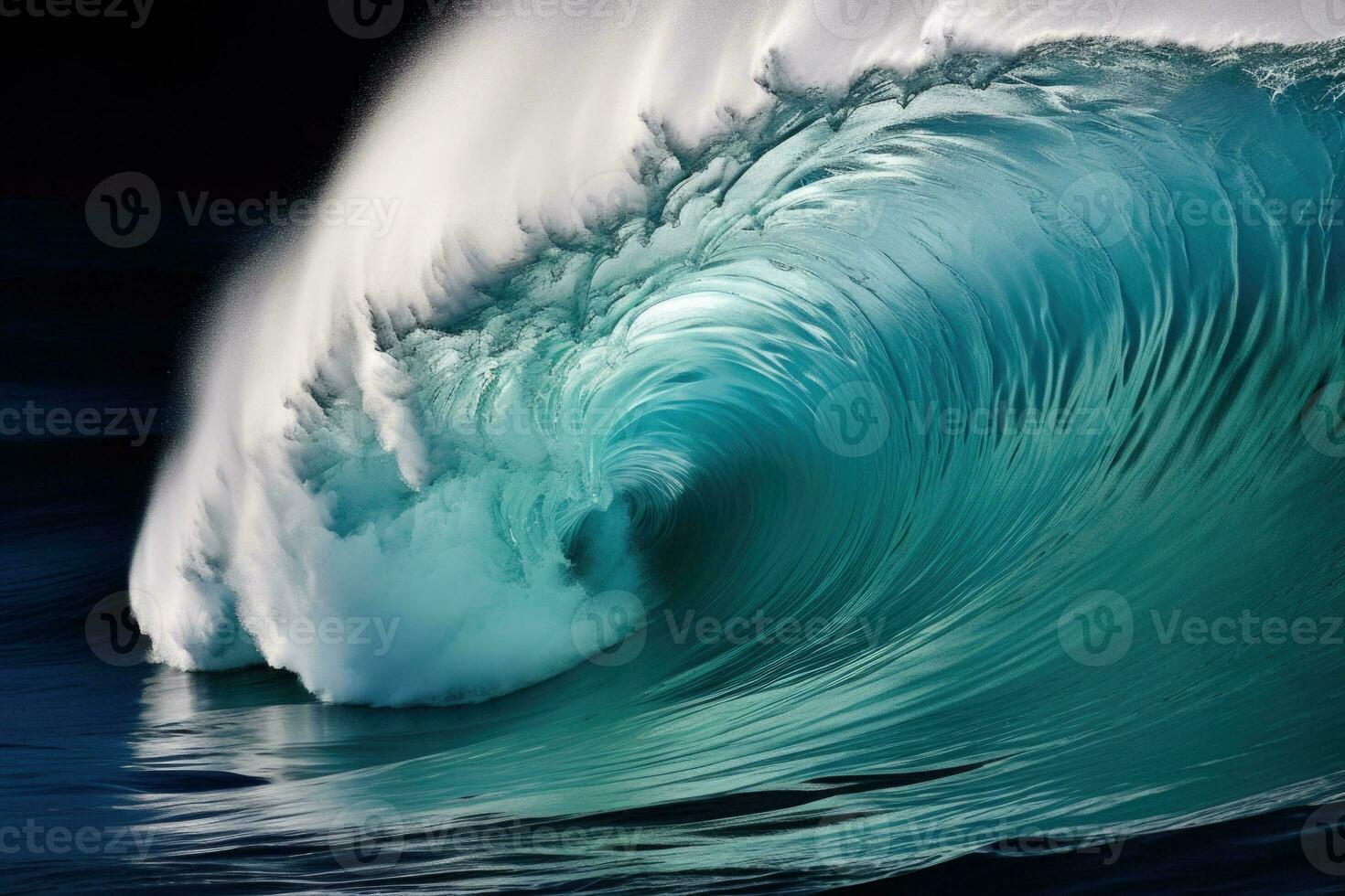 bellissimo in profondità blu tubo onda nel il oceano. oceano onda Alba a partire dal dentro un' spiaggia onda. generativo ai foto