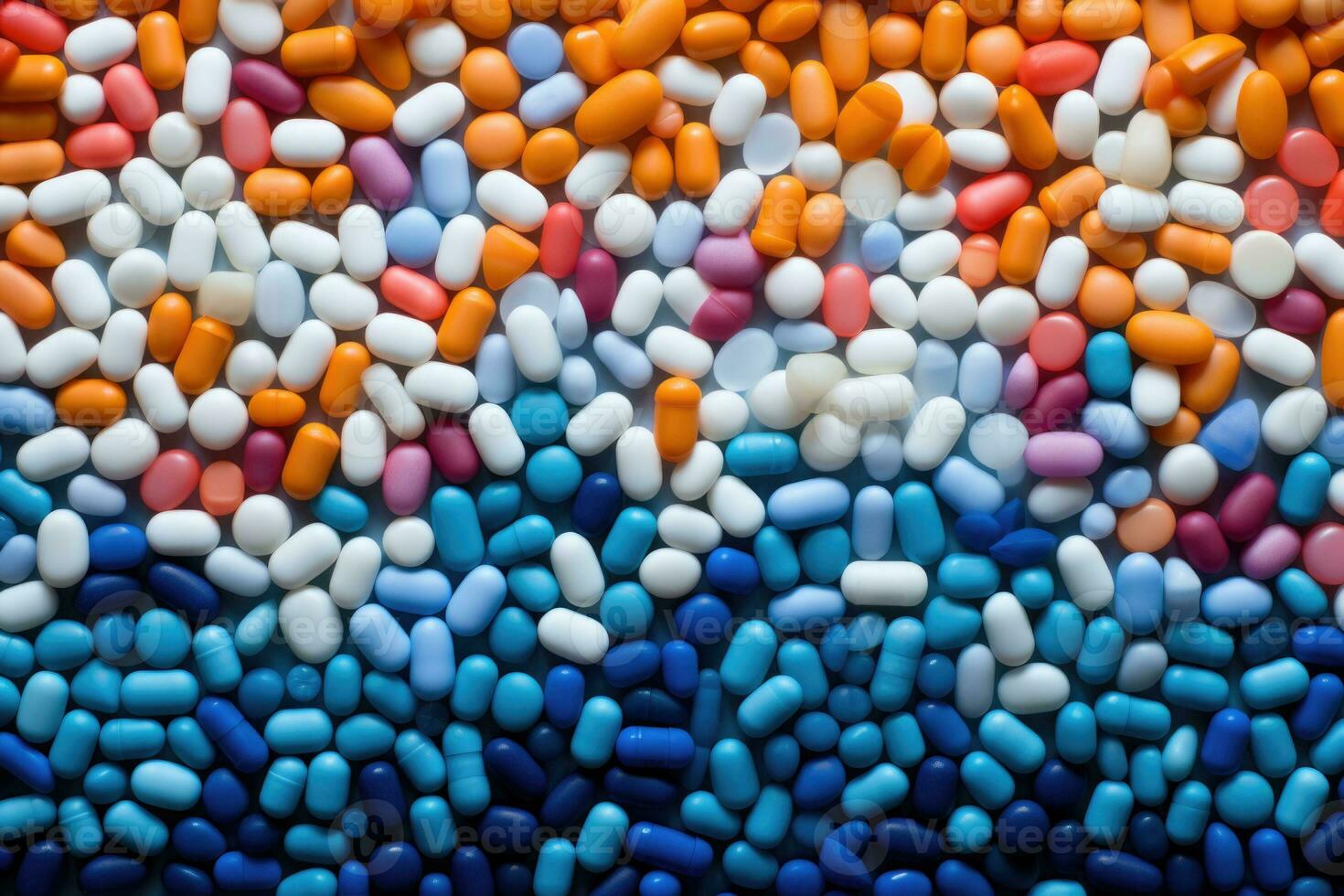 un' lotto di pillole, vicino su sfondo. plastica capsule e compresse nel pastello colori. generativo ai foto