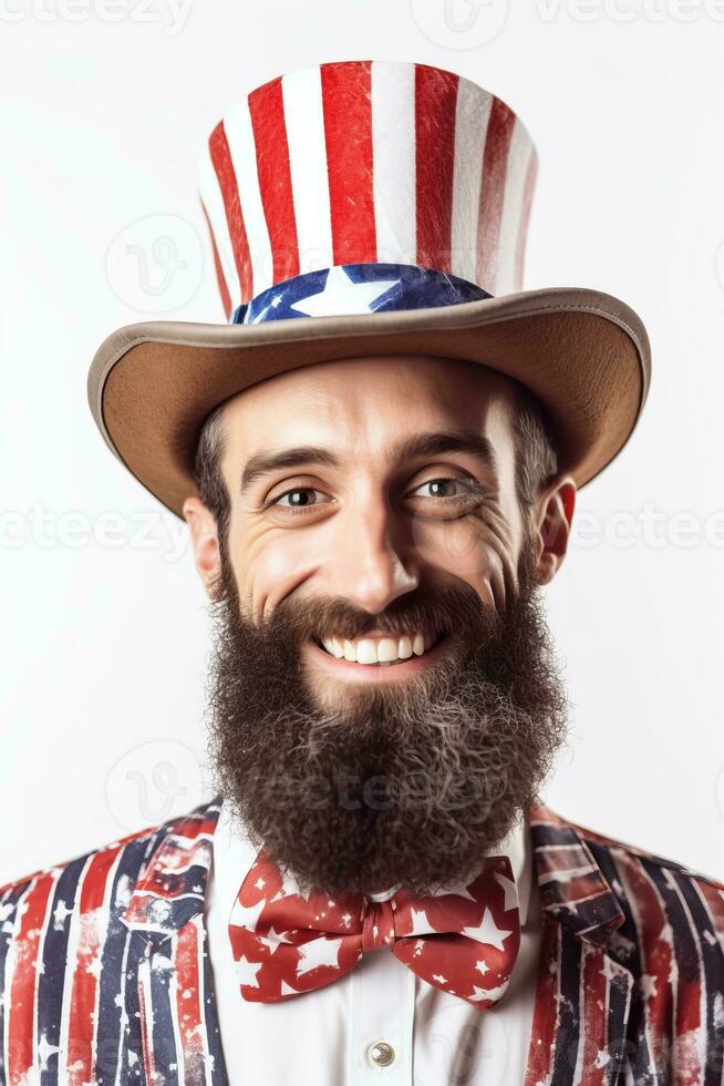ritratto uomo con barbuto indossare cappello fatto con generativo ai foto