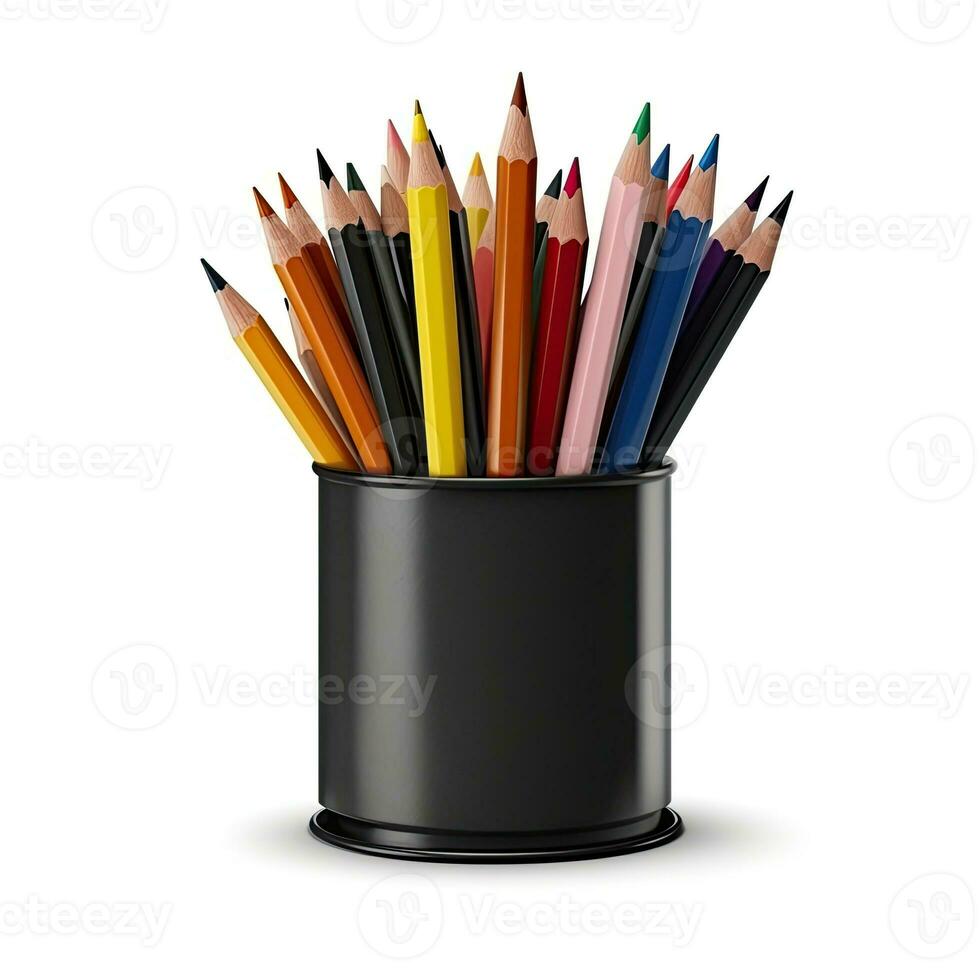 alcuni colorato matite nel un' boccale isolato su bianca fatto con generativo ai foto