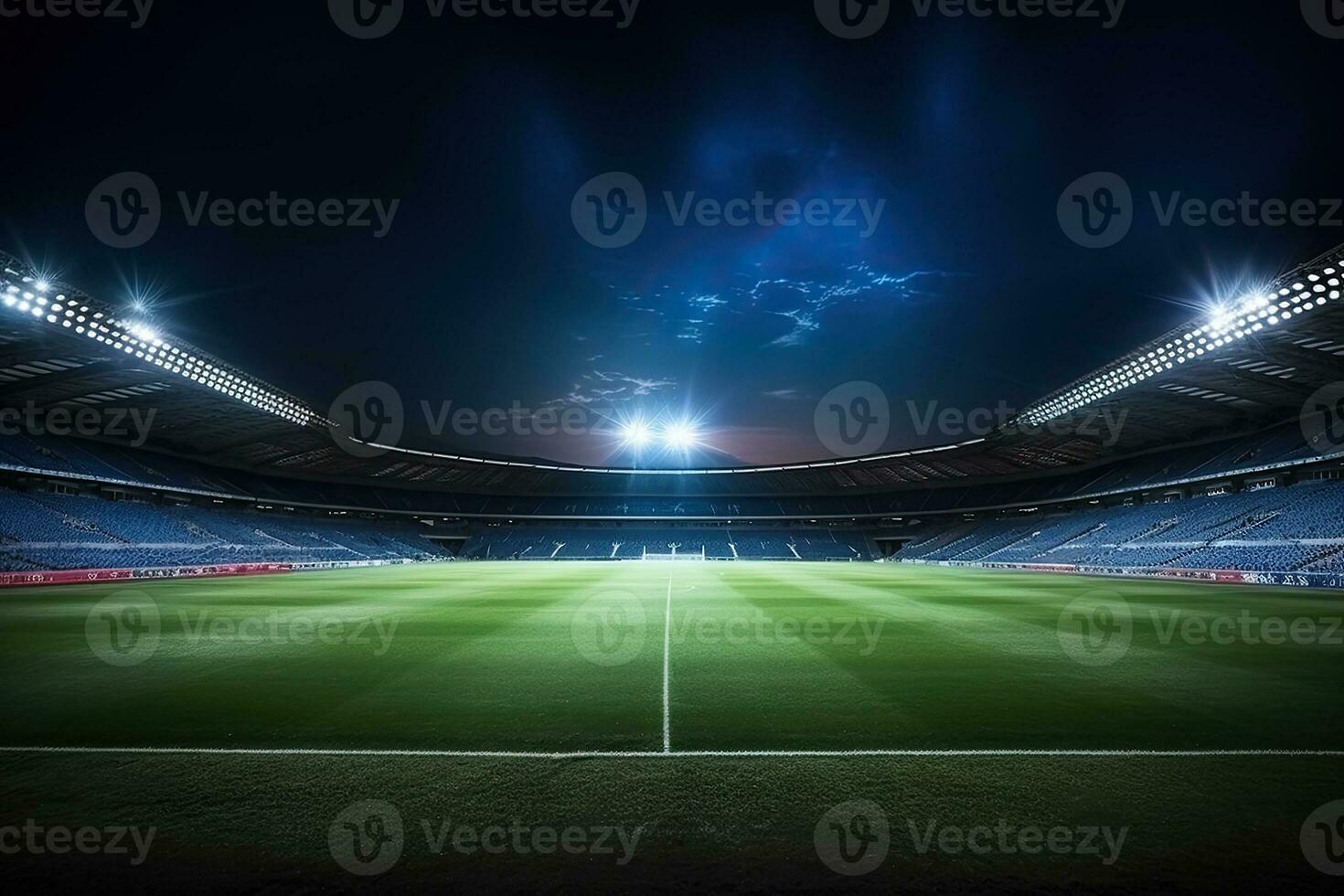 un' tiro di un' calcio stadio con luci fatto con generativo ai foto