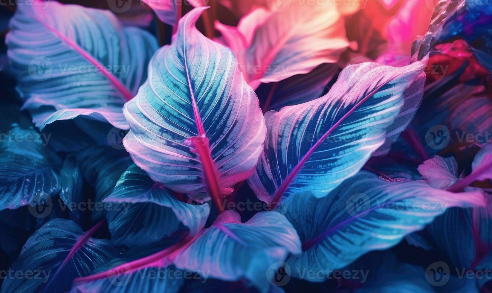 tropicale le foglie nel neon rosa leggero sfondo. esotico fogliame sfondo. naturale strutturato. per cartolina, libro illustrazione. creato con generativo ai utensili foto