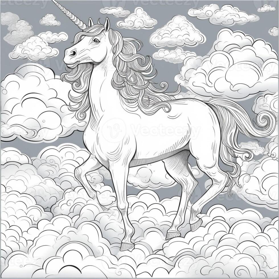 unicorno colorazione pagina - linea arte stile foto