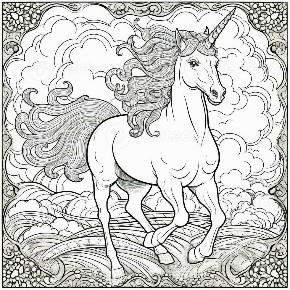 unicorno colorazione pagina - linea arte stile foto