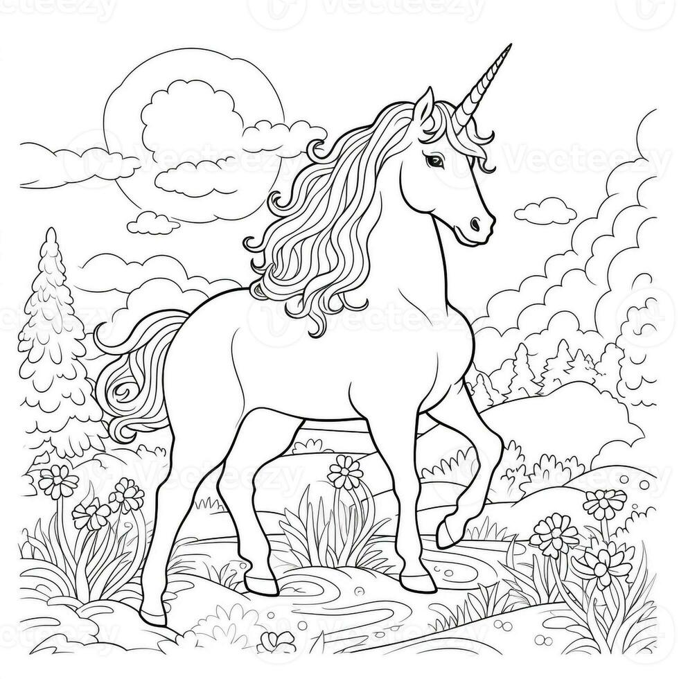 pagina da colorare unicorno per bambini foto