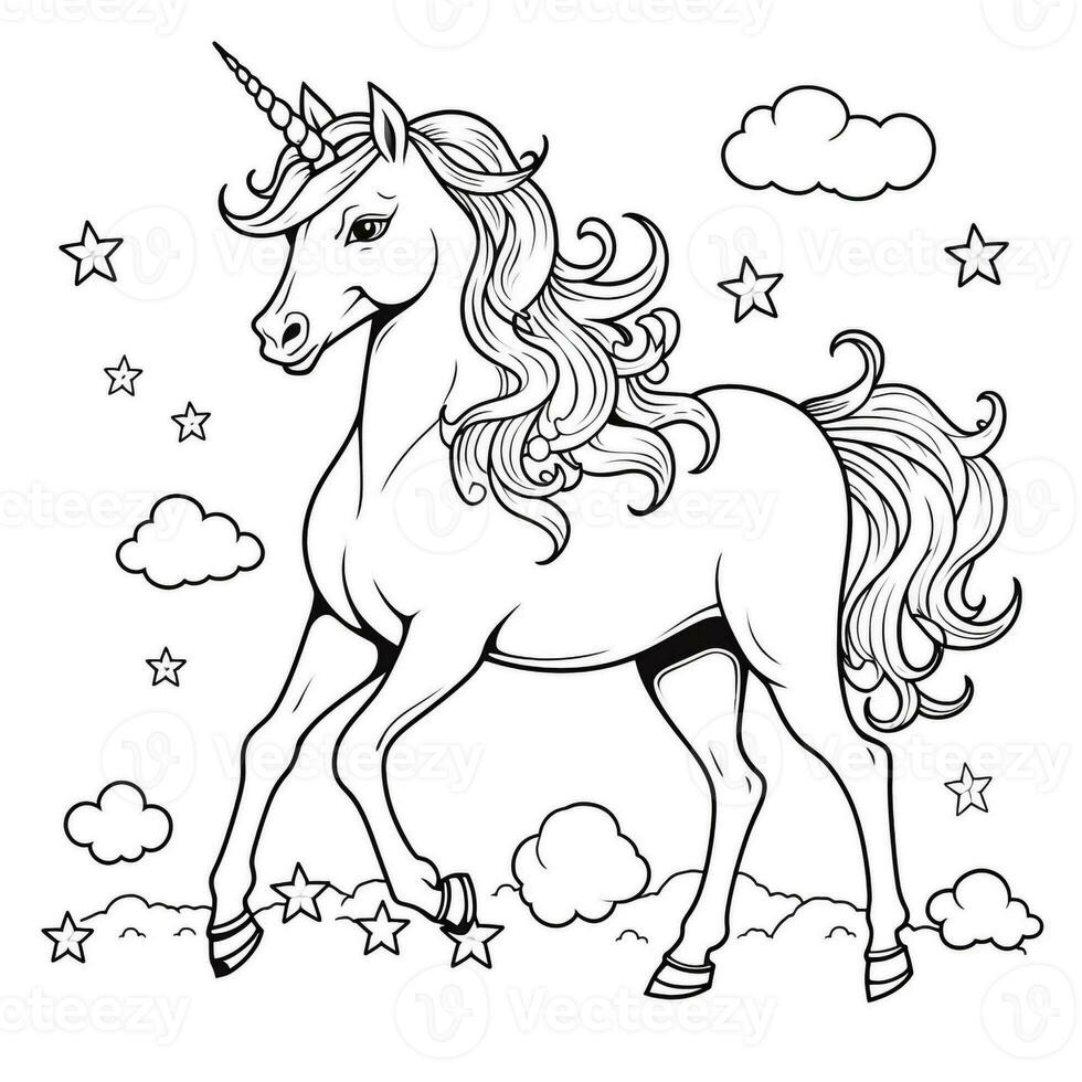 pagina da colorare unicorno per bambini foto