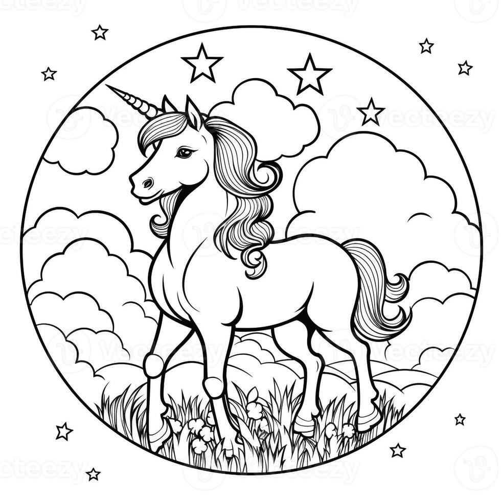 pagina da colorare unicorno per bambini foto