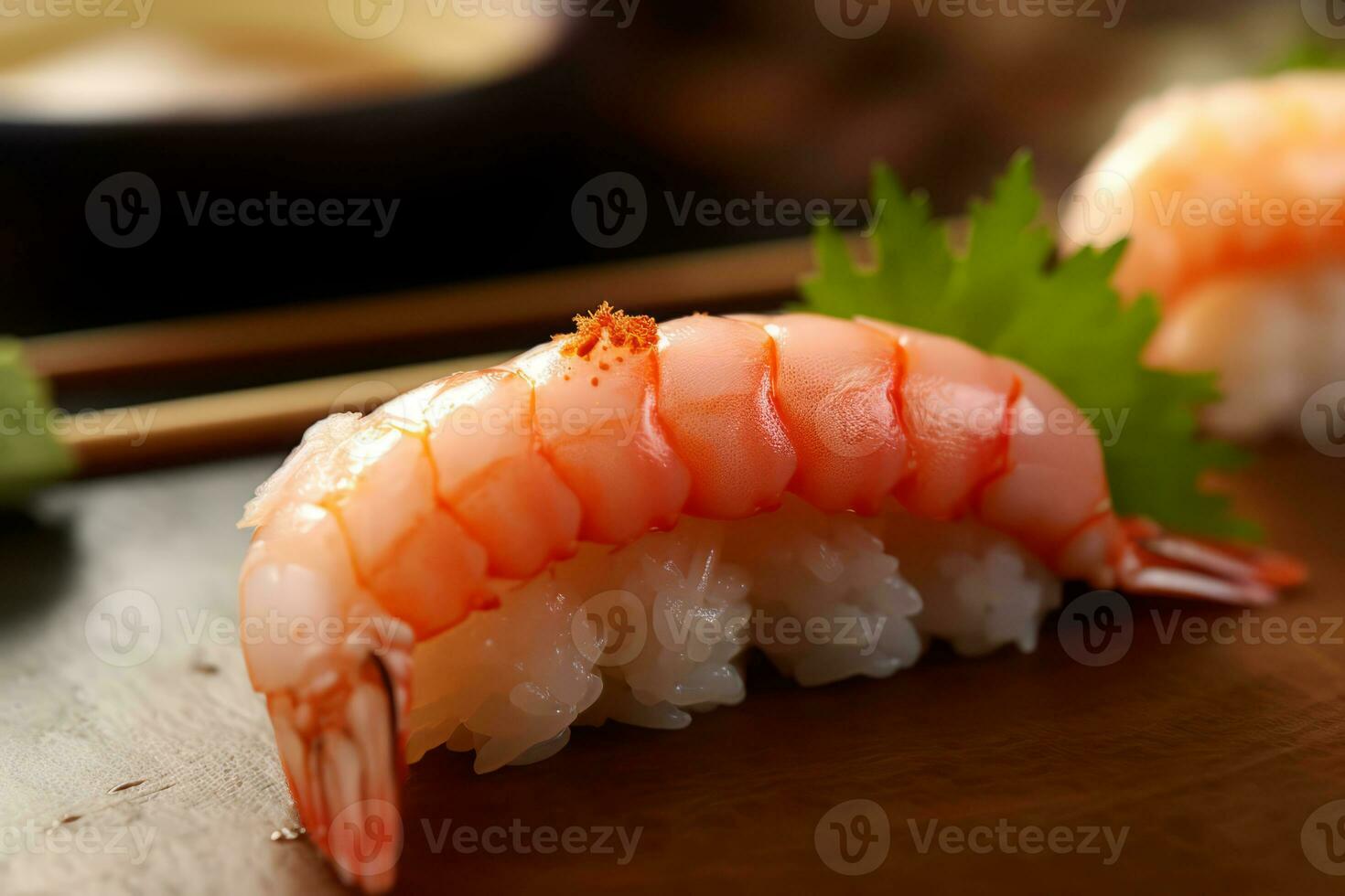 Sushi con gamberetto su il piatto, giapponese cibo. ai generato., giapponese cibo. ai generato. foto