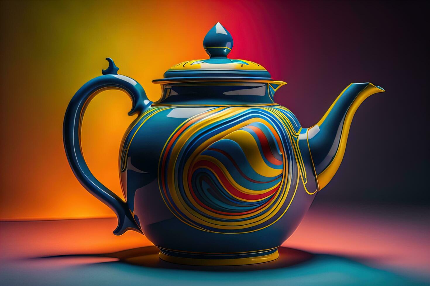 un' ceramica teiera su un' freddo colore sfondo. ai generativo foto