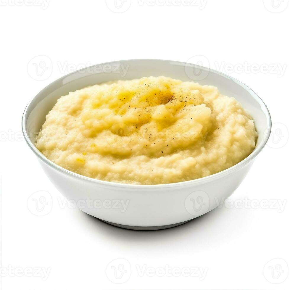 fiocchi d'avena porridge cucinato lato Visualizza isolato su bianca sfondo foto