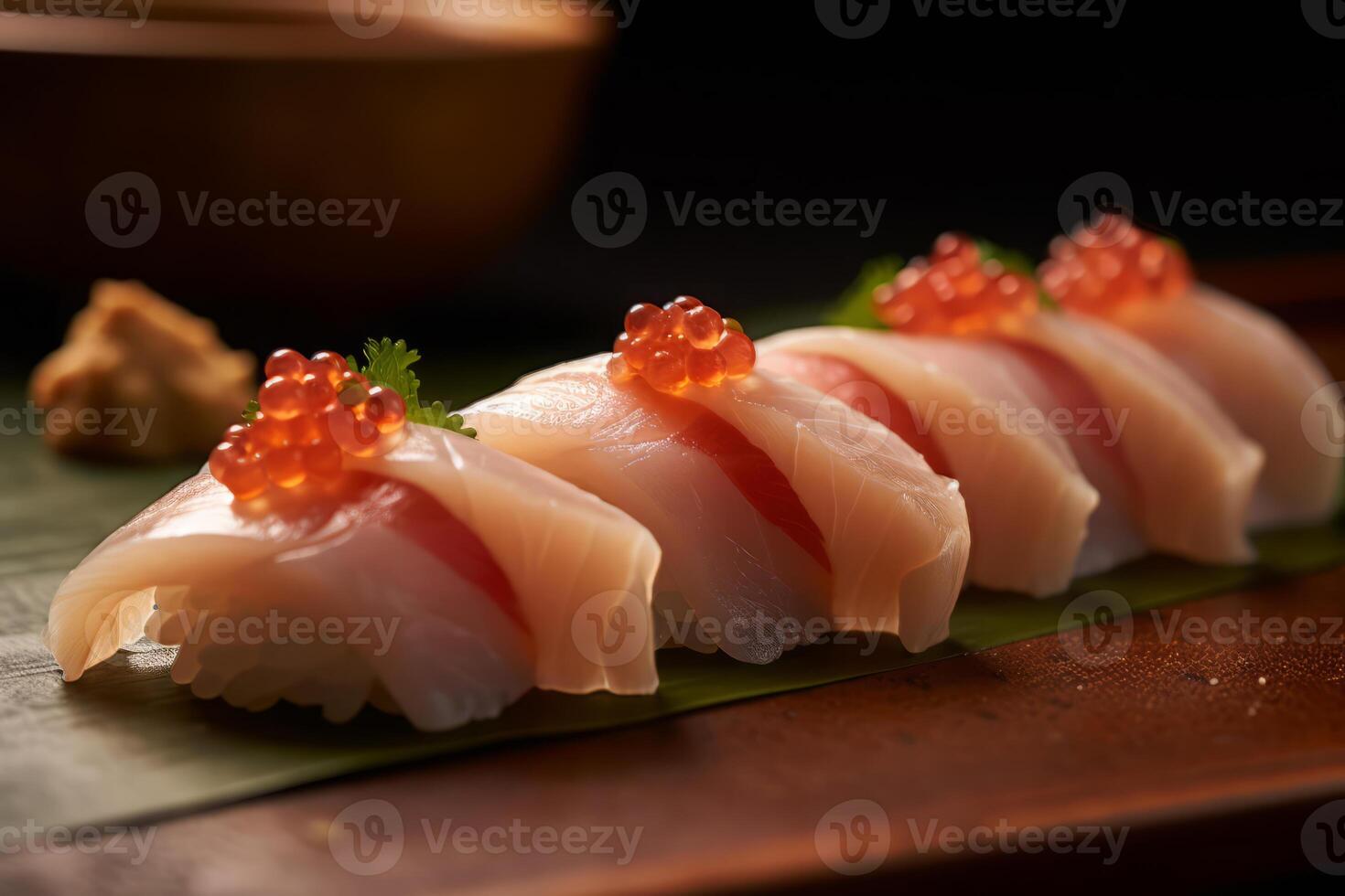 avvicinamento superiore Visualizza di ingredienti salmone, giapponese cibo. ai generato. foto