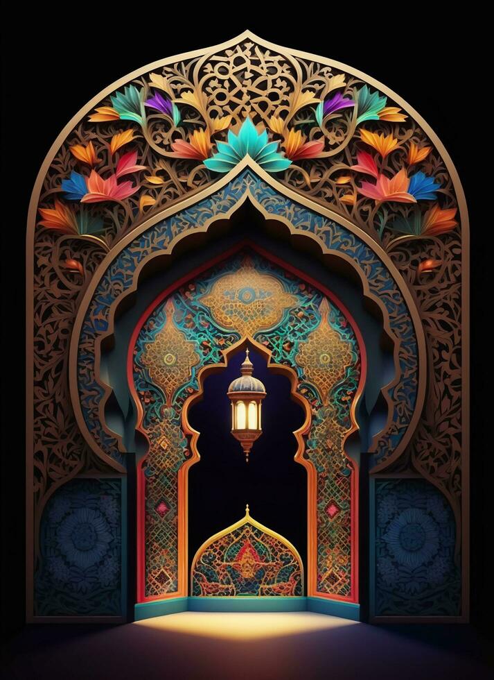 3d rendere moschea elemento nel ornato Arabo, islamico architettura stile interno. ai generativo foto