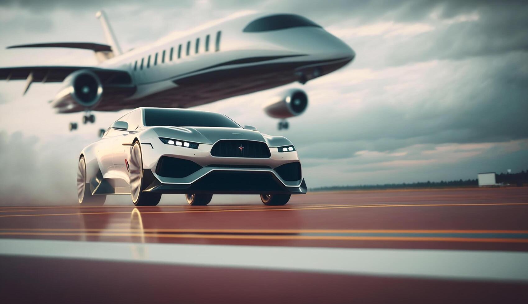 gratuito foto di attività commerciale classe privato Jet e lusso auto su aeroporto. ai generativo