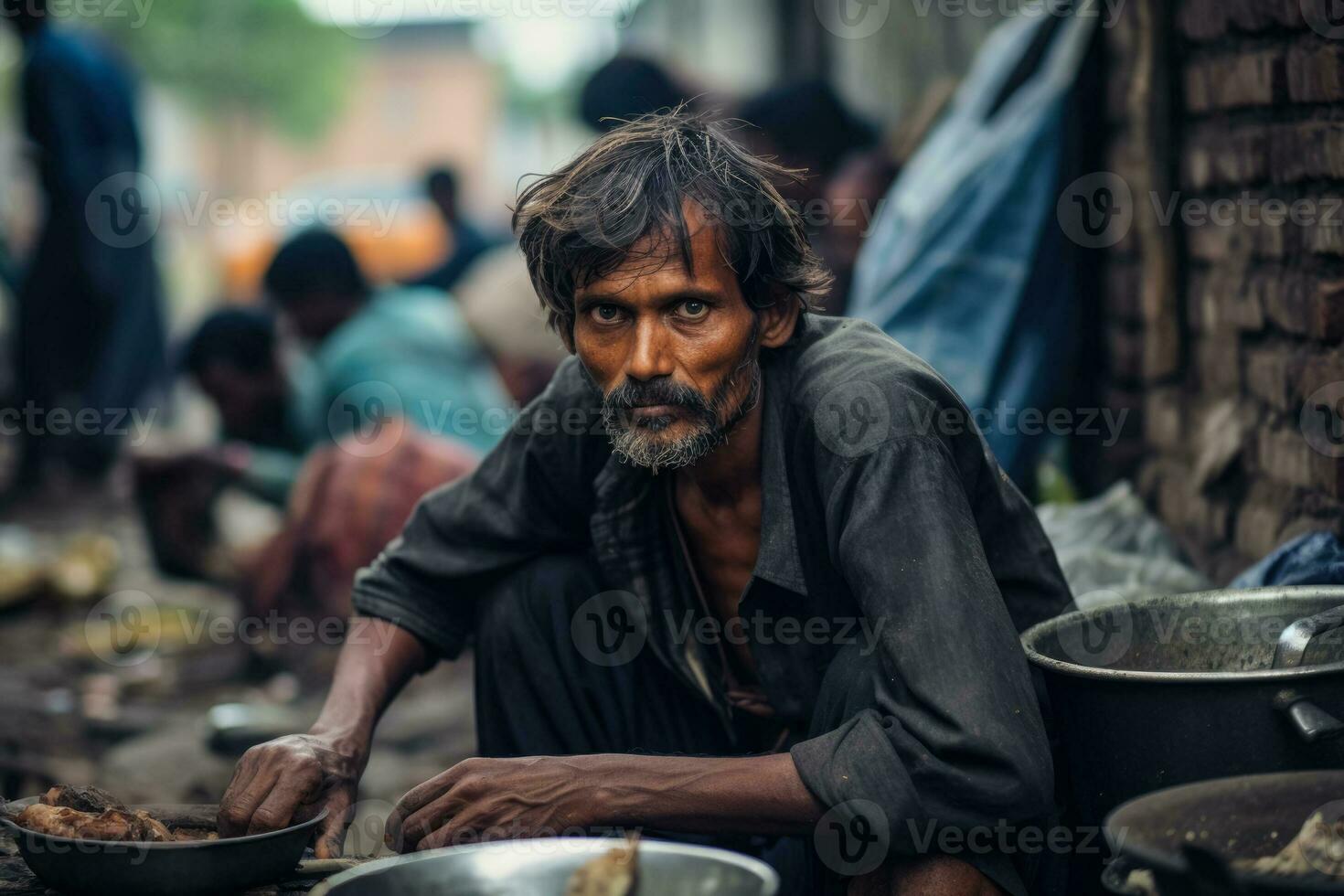 Affamato uomo su il bassifondi quartiere foto