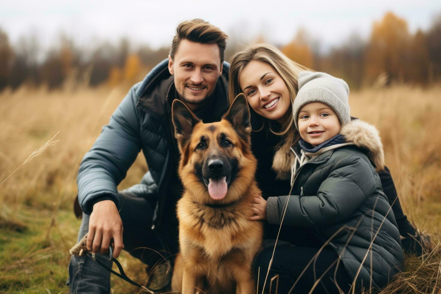 contento famiglia con cane foto