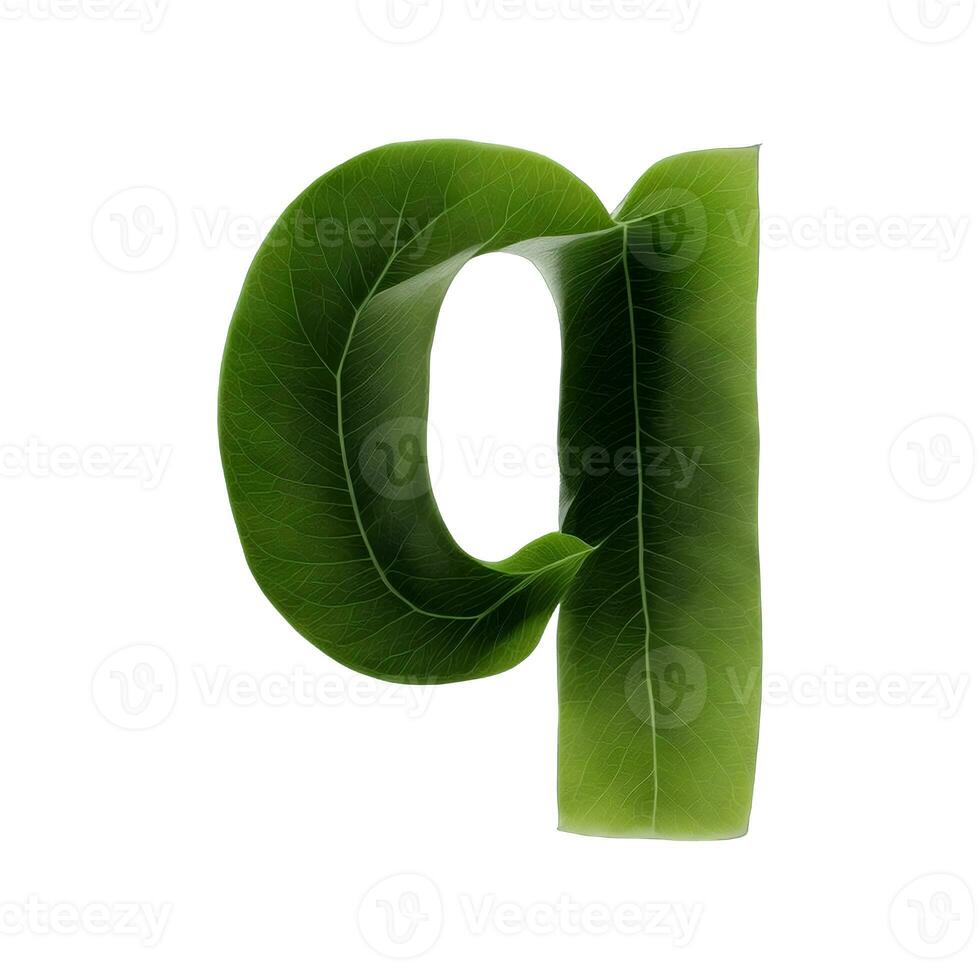 verde foglia tipografia testo design minuscolo alfabeto q, ai generativo foto