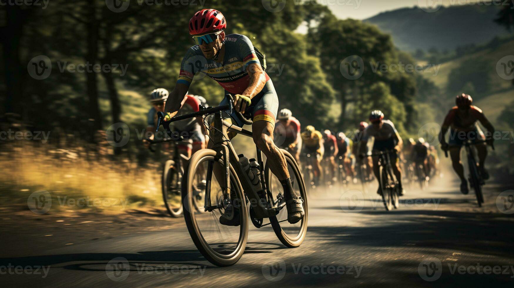 il viaggio di un' professionale ciclista. generativo ai foto