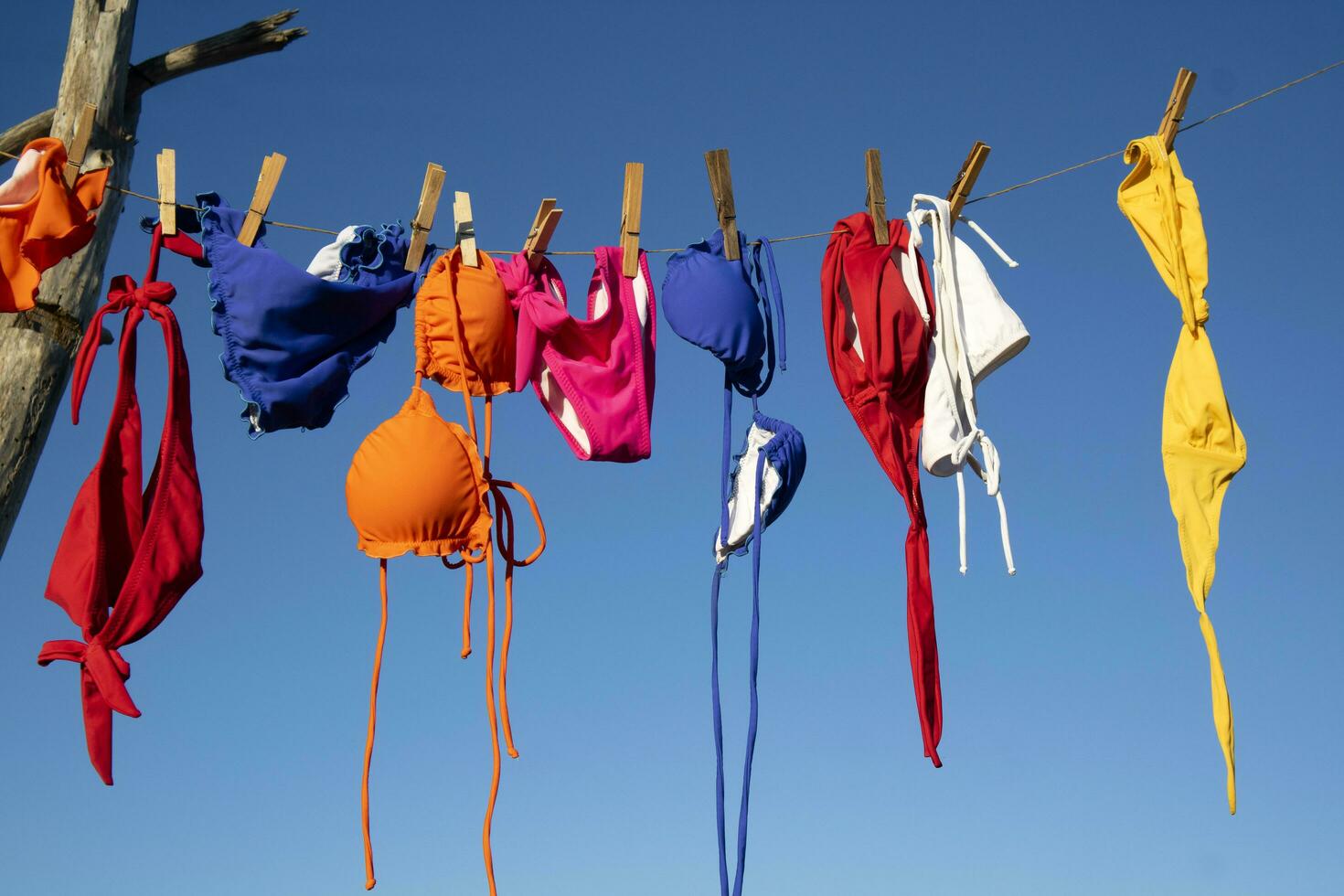 femmina costumi da bagno sospeso nel il sole per asciutto foto