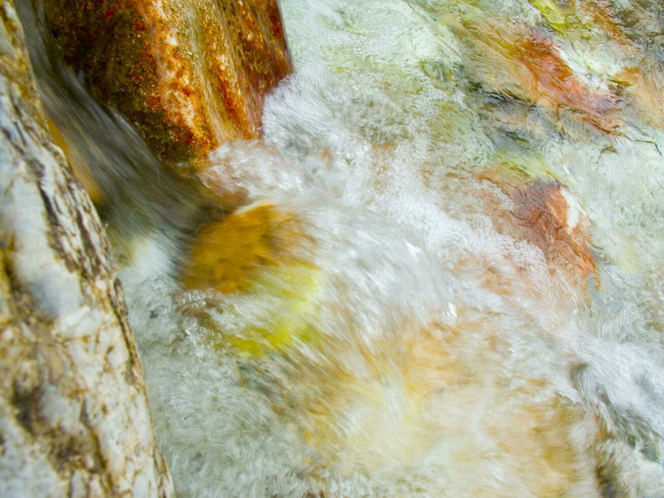 un' foglia su un' roccia nel un' ruscello foto